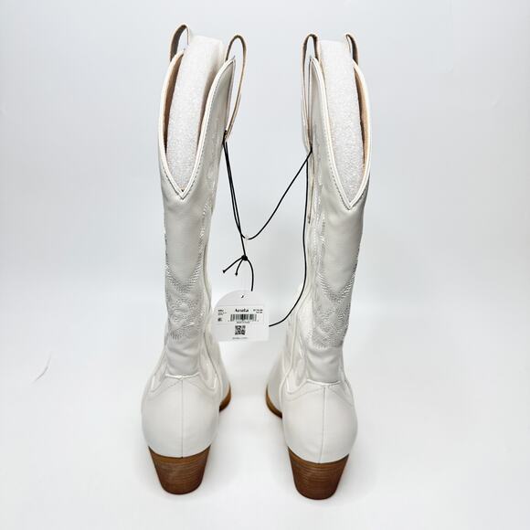 NWT Arula Amaya White Faux Leather Tall Knee High Wide Calf Cowboy Western Boots - Picture 6 of 14